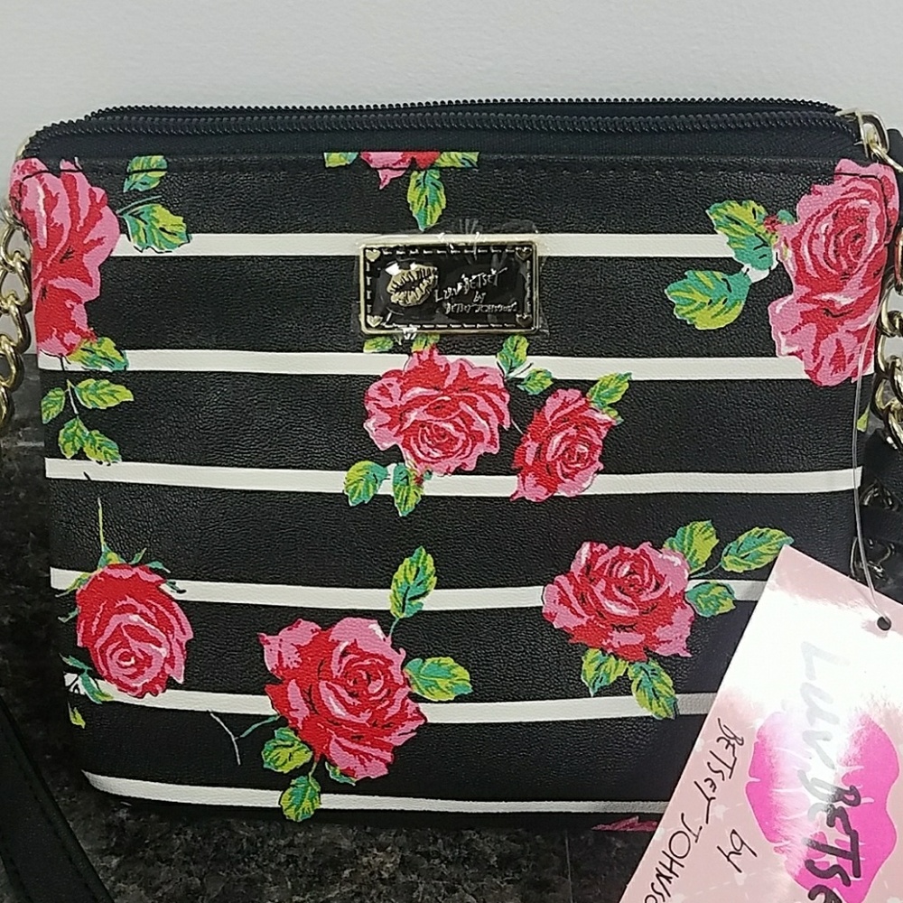 Betsey Johnson Black and Floral Crossbody